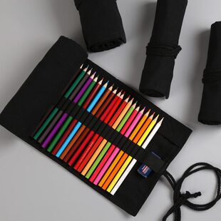 笔帘卷笔袋帆布简约美术画笔包收纳工具装铅笔的袋子便携式24色36