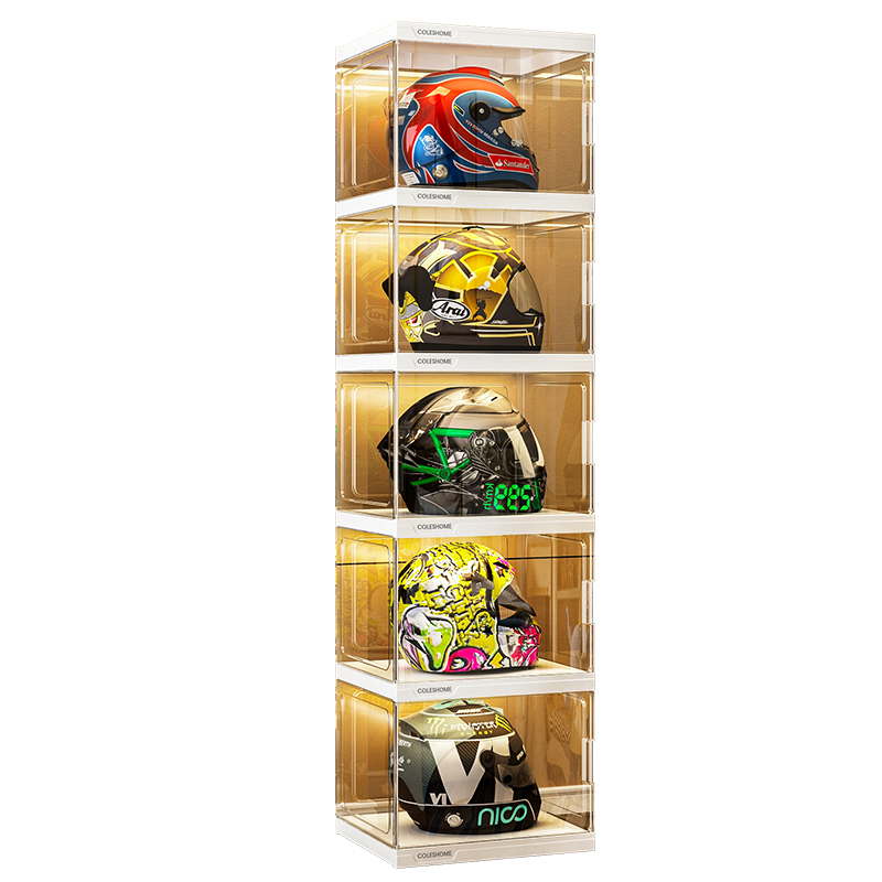 安全帽收纳柜压克力安全帽架机车帽子家用带灯展示盒机车装备收纳