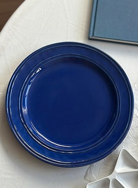 半颗橘子HO 北k欧浓郁蓝色线条不规则牛排大盘超大披萨盘海鲜大盘