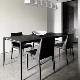 利岩板餐桌意小户型家用饭桌现代简约长方形纯黑极简餐桌椅式丰德