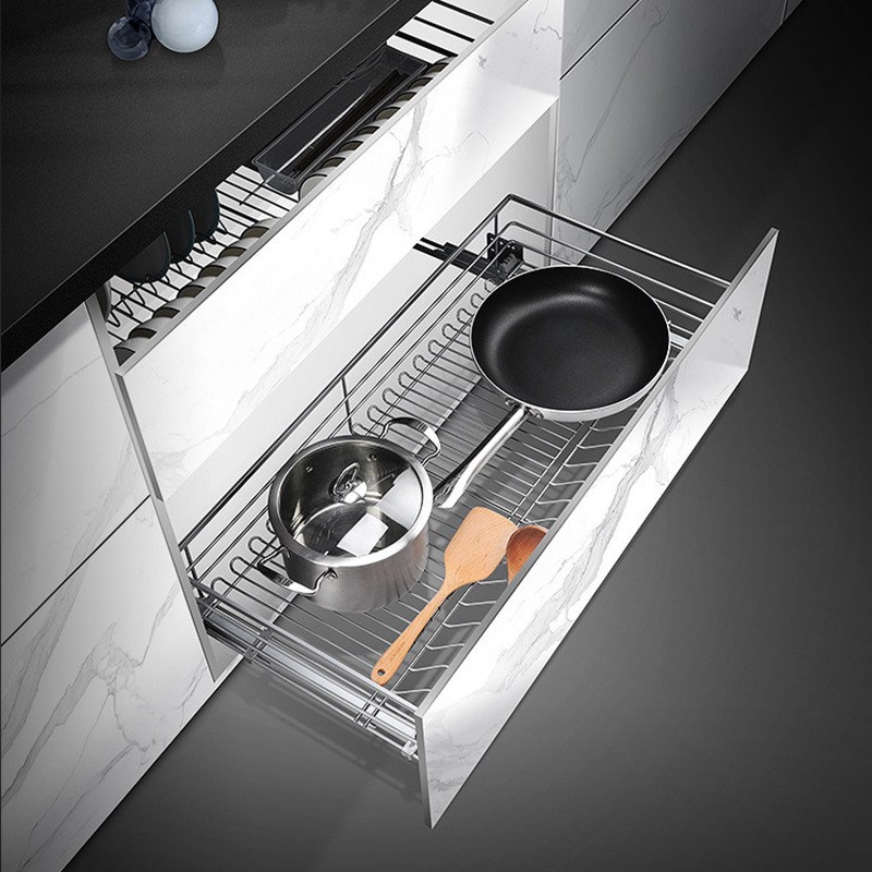 不锈钢拉篮厨房高承重304拉篮抽屉双层不锈P钢线条橱柜碗碟拉篮
