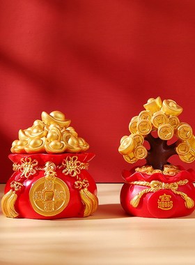 创意招财钱d袋发财树车载摆件汽车中控台车内饰办公室桌面装饰品