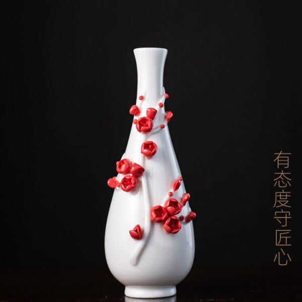 态白梅花中式禅意茶室家居桌面装饰品客厅博古架腊梅插花花瓶摆件