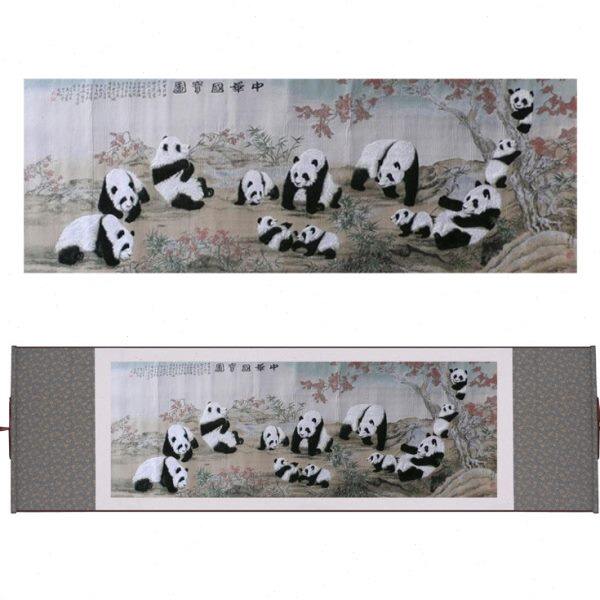 悬挂蜀锦桑蚕丝卷轴挂画云锦中国风国宝熊猫外事礼品