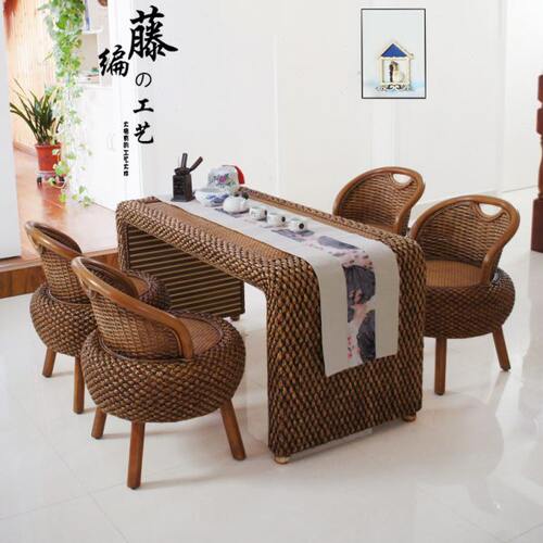 藤编茶几客厅桌椅阳台茶桌田园简约地台禅意休闲地台榻榻米喝茶桌