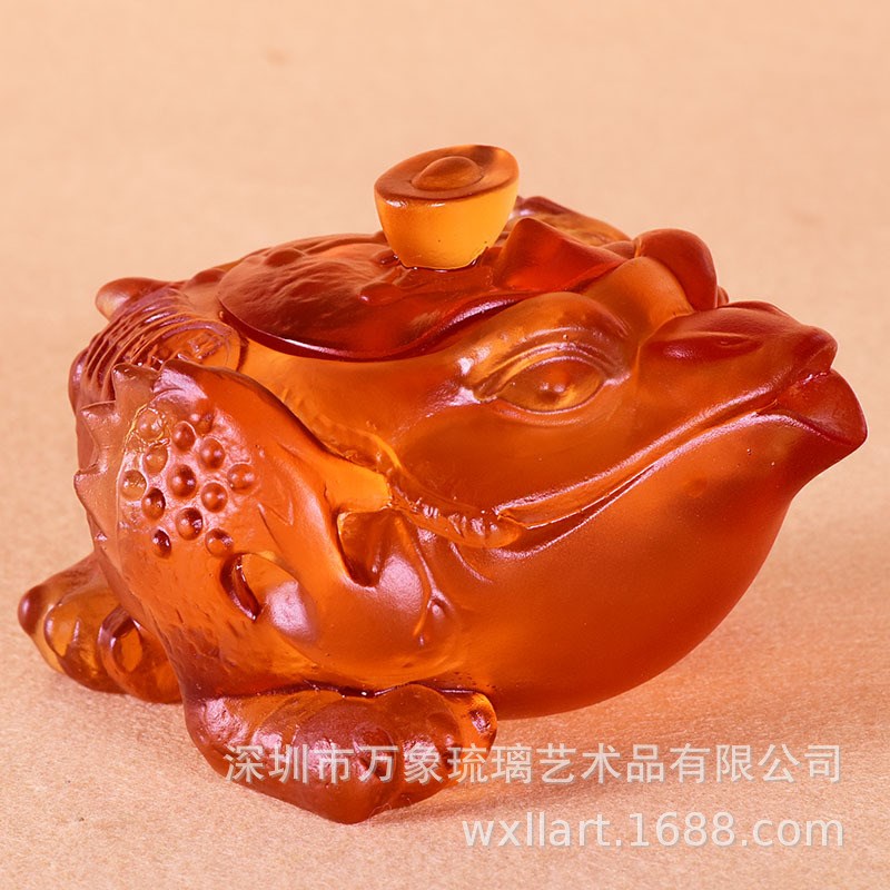 琉璃招财金蟾茶壶家居现代装饰实用摆件商务乔迁U生日馈赠工艺品