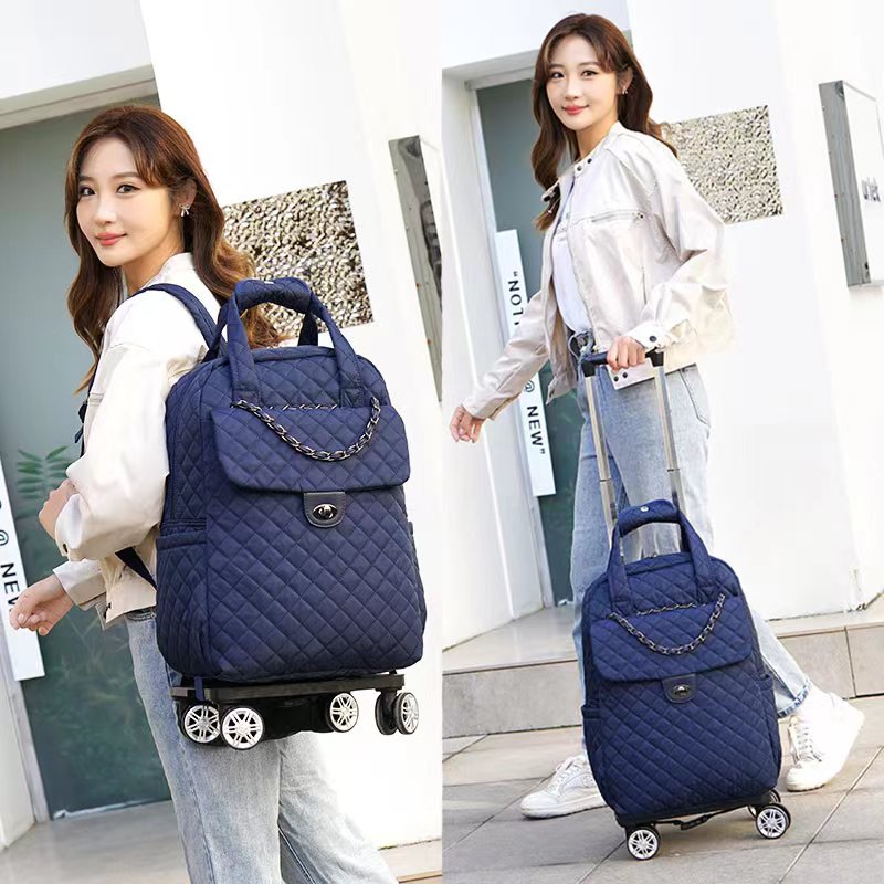 轻便万向轮拉杆双肩揹包s防水印花可拆卸折叠短途手提旅行包行李