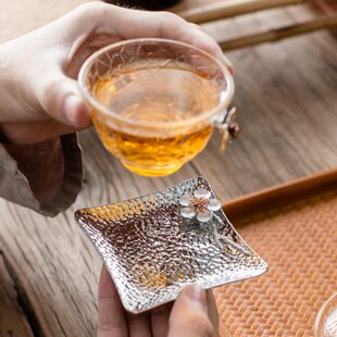 隔热垫手工花舍远家用茶杯垫防烫茶道配件日式合金锡杯托简约茶托