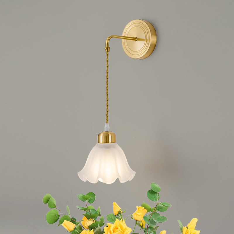 北欧全铜壁灯客厅背景墙卧室床头灯法式奶M油风花朵吊线主卧室墙,家装灯饰光源,壁灯,淘宝优惠券,粉丝福利购,淘宝优惠卷