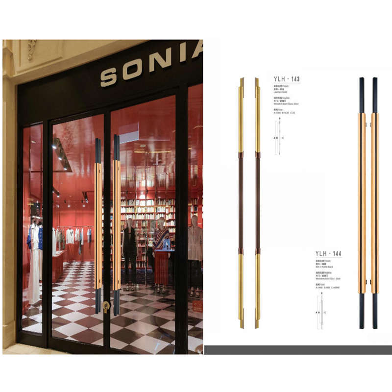 中式别墅实木双开入户门大门把手酒店玻璃大N门拉丝金色大拉手定