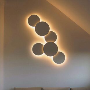 北欧卧室简约极简圆形主床头后现代洗墙灯背景墙无明装壁灯客厅