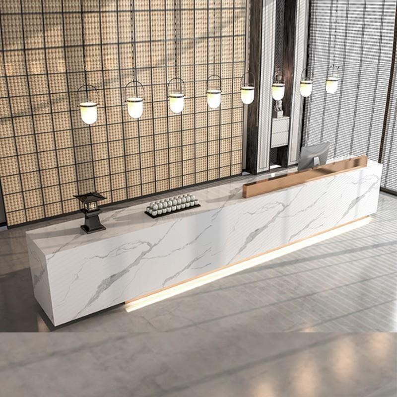 商铺售楼b部物业收银台大理石岩板公司前台接待台酒店吧台桌咨询
