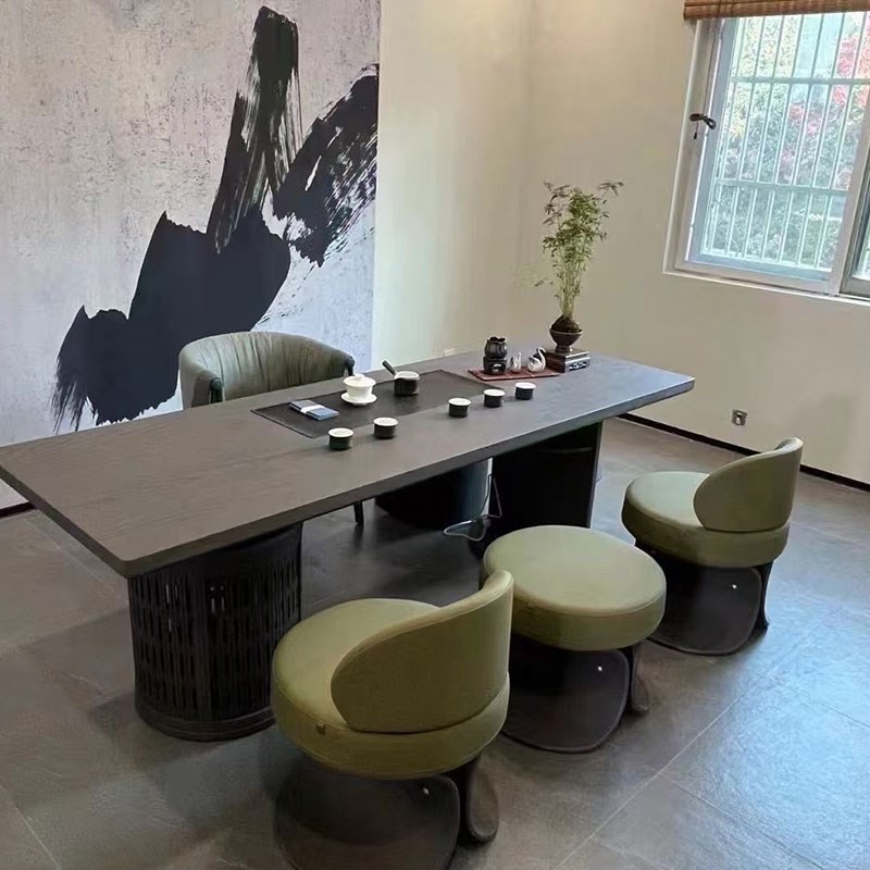 新中式茶台实木茶桌黑胡桃木轻奢现代高级感高端简约泡.茶桌椅组