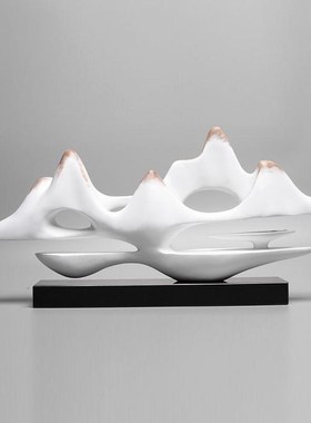 创意山水新中式摆件玄关客厅酒店样板房树脂摆件V工艺品家居饰品