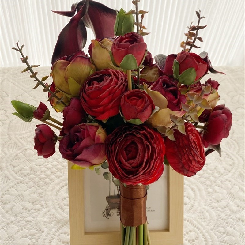 中式喜嫁秀禾i婚纱摄影道具结婚领证拍照玫瑰新娘手捧花