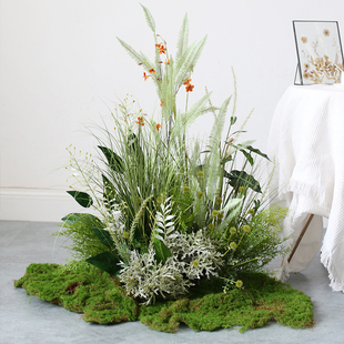 橱窗展柜小型植物m造景花丛草堆店铺假绿植装 饰青苔小景花堆摆件