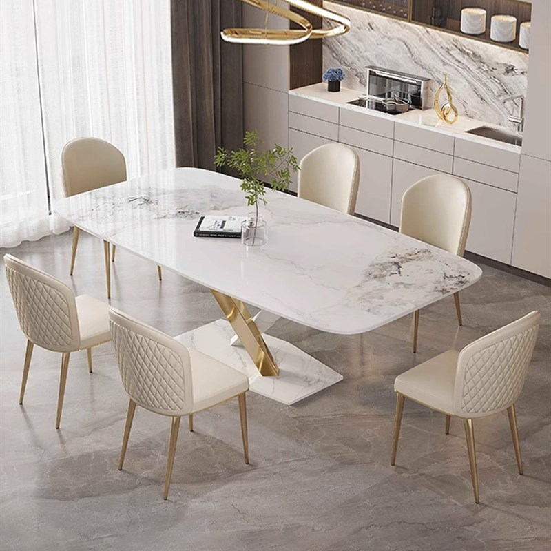 现代轻奢板岩餐桌和椅子组合高端矩形家庭餐桌小公.寓餐厅餐桌