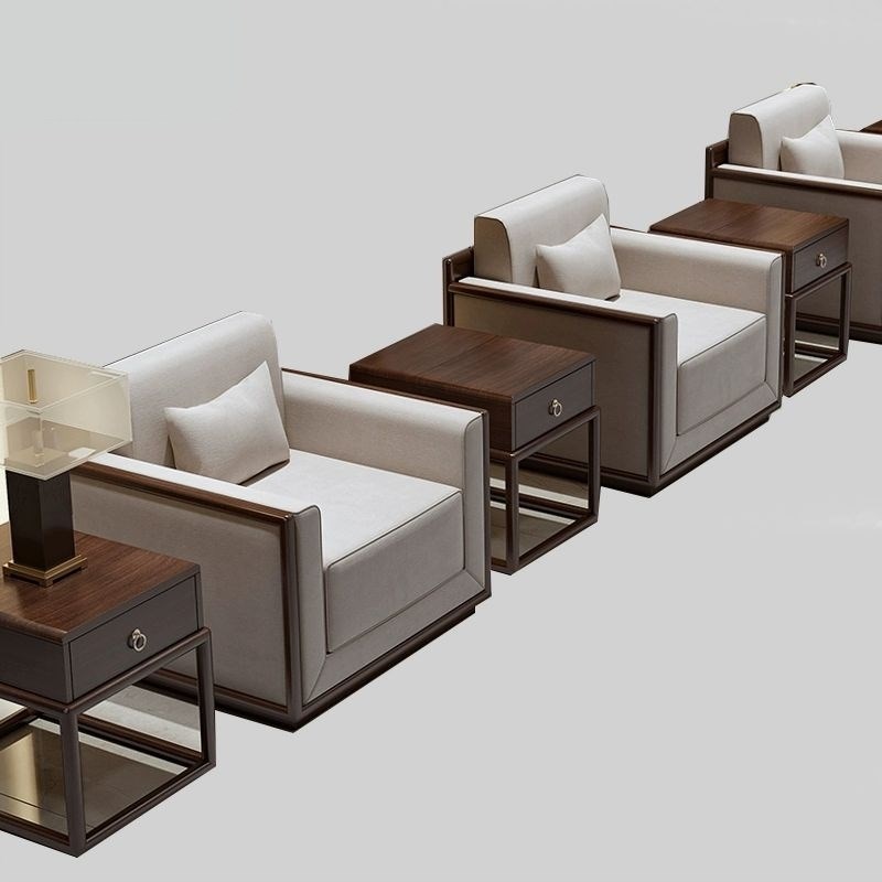 新中式实木单人会议沙发贵宾接待室办公会客区现代U简约商务洽谈