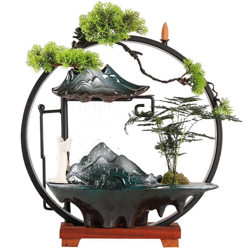 生财新款流水玄关加湿器开t业循环乔迁客厅中式礼品桌面办公室摆