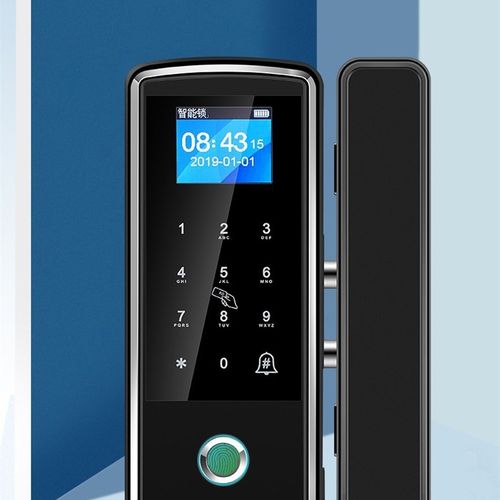 玻璃门指纹锁 带考勤办公室单双门免开孔门禁锁 智能电子密码锁