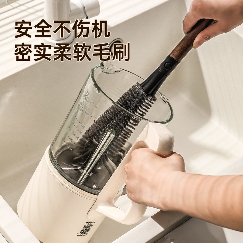 二合一胡桃木纹杯刷家用破壁机清洗刷长柄可拆卸吸管刷杯盖清洁刷
