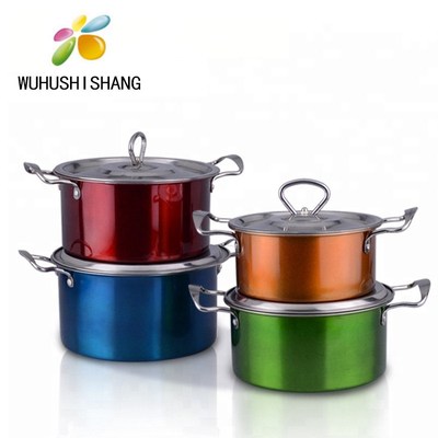 8pcs汤锅套装锅具不锈钢套锅厨房烹饪蒸锅汤锅组合锅具彩色礼品锅
