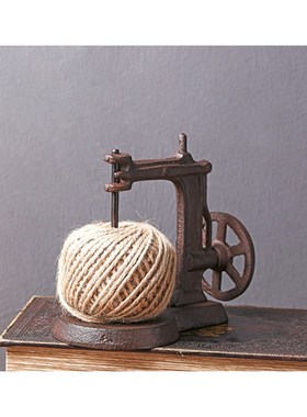 怀旧复古乡村老式缝纫机铁艺模型摆件服饰店摆设含麻绳收纳架