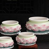 陶瓷圆形香炉线香盘香炉摆件佛前佛具熏香炉 莲花供香炉香插炉