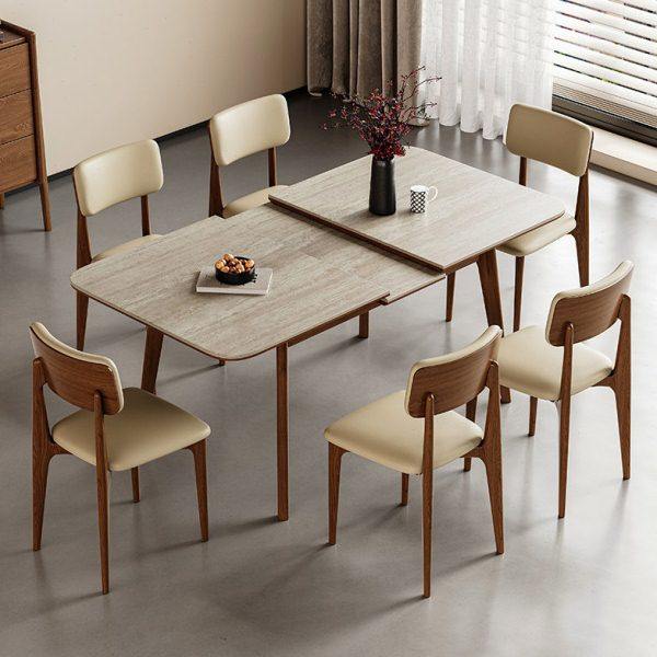 洞石岩板伸缩可定制餐桌现代简约家用小户型长方形折叠实木餐桌椅,住宅家具,岩板餐桌,淘宝优惠券,粉丝福利购,淘宝优惠卷