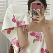 粉兔浴裙浴巾女家用可裹浴袍浴衣吸水速干学生宿舍洗澡巾卡通动漫