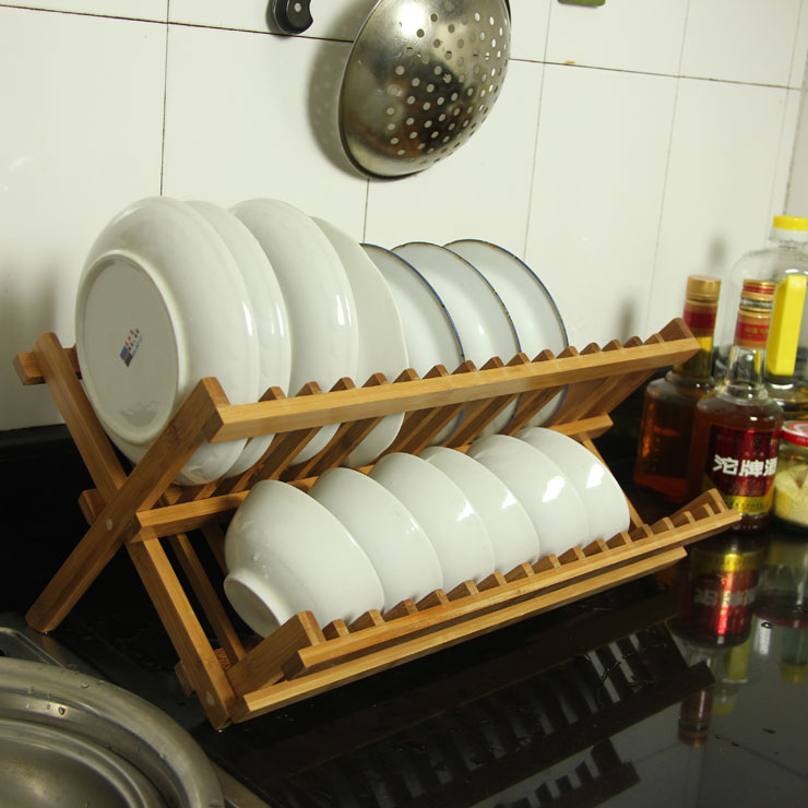 厨房凉碗收纳架i楠竹碗架沥水架厨房用品饭碗架家用折叠置物架