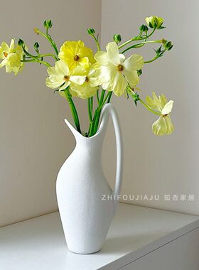 白色鹰嘴壶台面陶瓷花瓶现代简约创意造型民宿别墅桌面水养插花