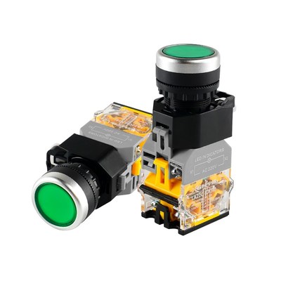 平头带指示灯按钮开关 自复式LA38 11D 22MM防水控制按钮220V380V