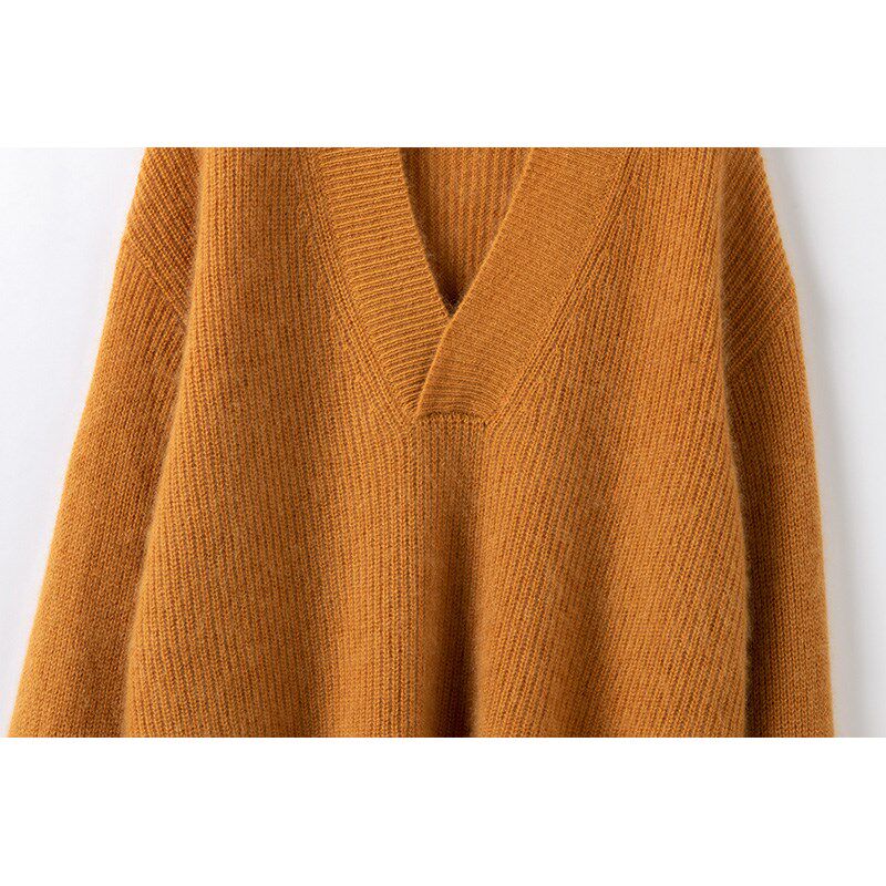 柔焦拉毛羊绒衫轻奢级100%拉毛山羊绒V领套头毛衣新款