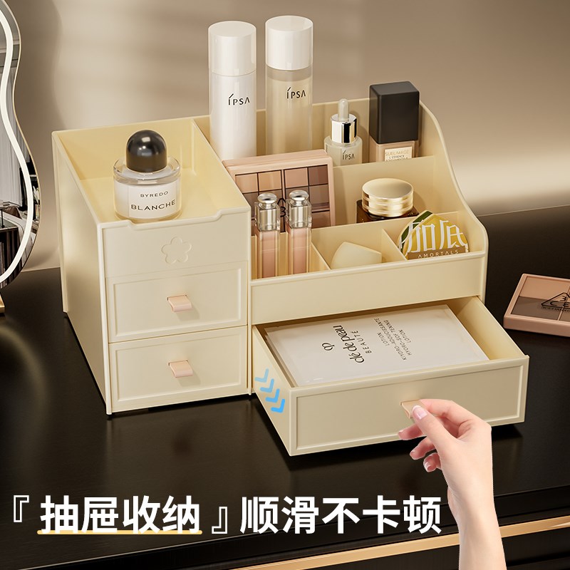 化妆品收纳盒梳妆台桌面口红香水护肤品抽屉置物架分隔整理神器