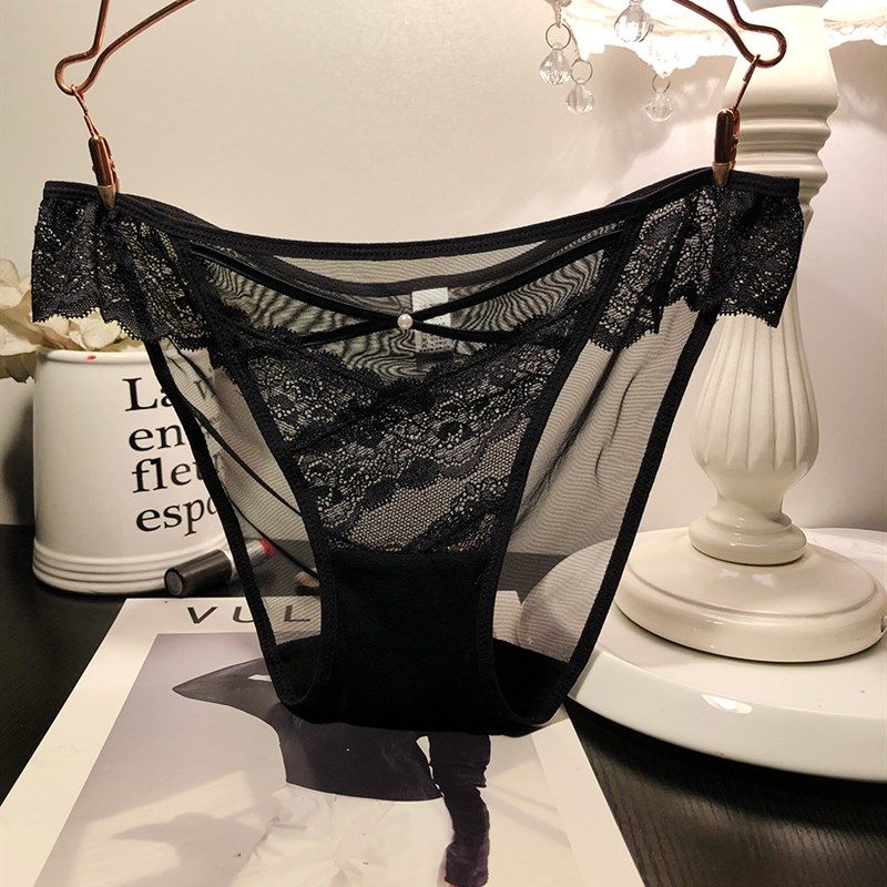 性感蕾丝网纱透视内裤女士优雅火辣纯棉档透气三角裤女半包臀3送1