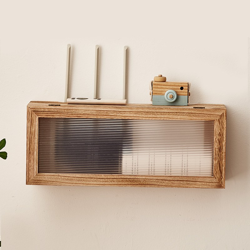 路由器收纳盒放置架wifi光猫插排插座遮挡箱实木壁挂防尘整理盒架