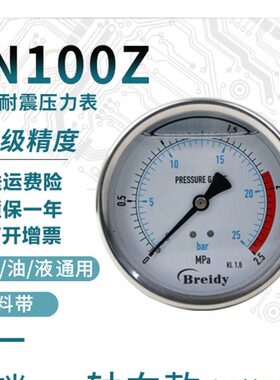 YN100Z压力表不锈钢耐震压力表测水压气压通用0-1.6/100mpa多量程