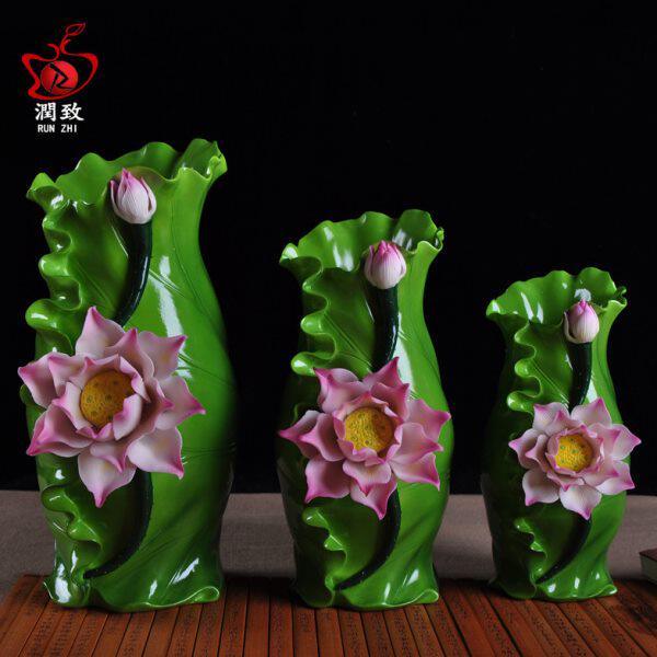 花瓶摆件客厅插花中式时尚创意家居陶瓷摆放花瓶桌面装饰莲花香筒