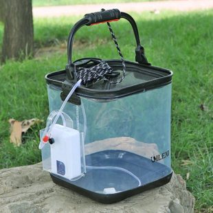 透明打水桶可折叠钓鱼桶装鱼桶方形活鱼桶养鱼箱户外用品渔具鱼护