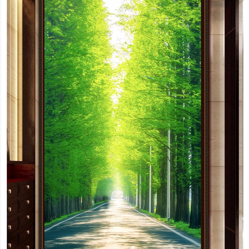XG1024定制环保无缝树林玄v关0好寓意路通假框延伸18D林荫大道壁
