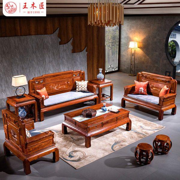 王木匠 红木沙发花梨木刺猬紫檀客厅组合家具 全实木新中式大户型,住宅家具,红木沙发,淘宝优惠券,粉丝福利购,淘宝优惠卷