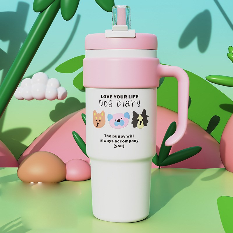 新款小狗大容量水杯巨无霸吸管保温杯女生日礼物Q316不锈钢冰霸杯