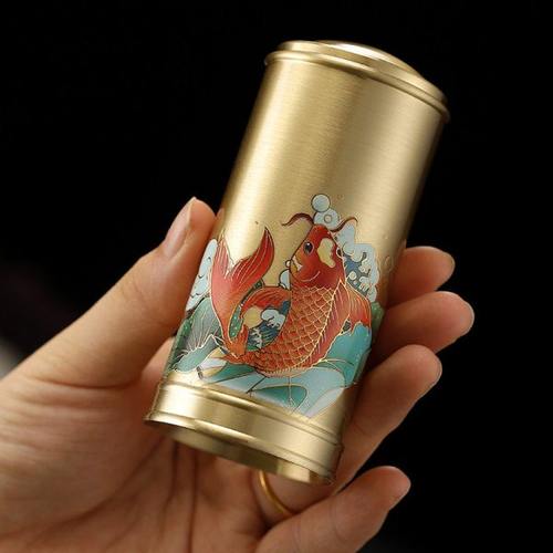 高档黄铜牙签筒复古手工描金牙签罐按压式家用牙签收纳盒客厅摆件