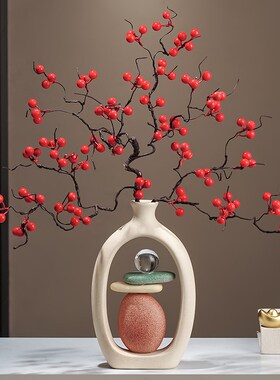 新中式入门玄关石来运转发财果花瓶摆件装饰电视柜Y乔迁新居礼品