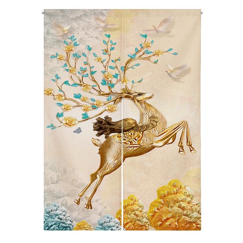 欧式门帘布艺定制简约北欧风麋鹿A布帘卧室遮挡卫生间厨房隔断装