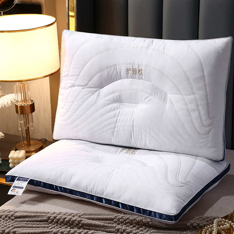 全棉枕头枕芯护颈椎助睡眠一对家用不塌陷不变Q形超柔助眠枕可水