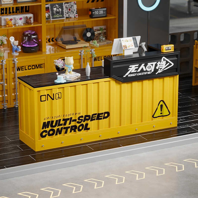 工业风铁艺吧台接待台集装箱奶茶店台球厅创意复古转角前台收银台