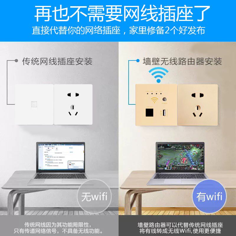 86墙壁无线路由器AP入墙式86型无线wifi插座酒店宾馆家用智能面板