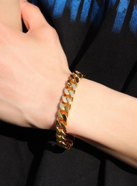 ins潮嘻哈个性光面古巴链手链男 简约时尚弹簧扣款不锈钢手链饰品